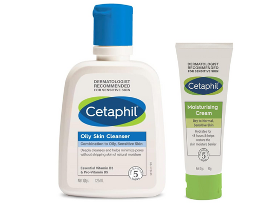 Cetaphil Oily Skin Cleanser, Daily Face Wash for Oily, Acne prone Skin, Gentle Foaming, 125ml & Cetaphil Moisturising Cream for Face & Body, Dry to very dry skin, 80 gm