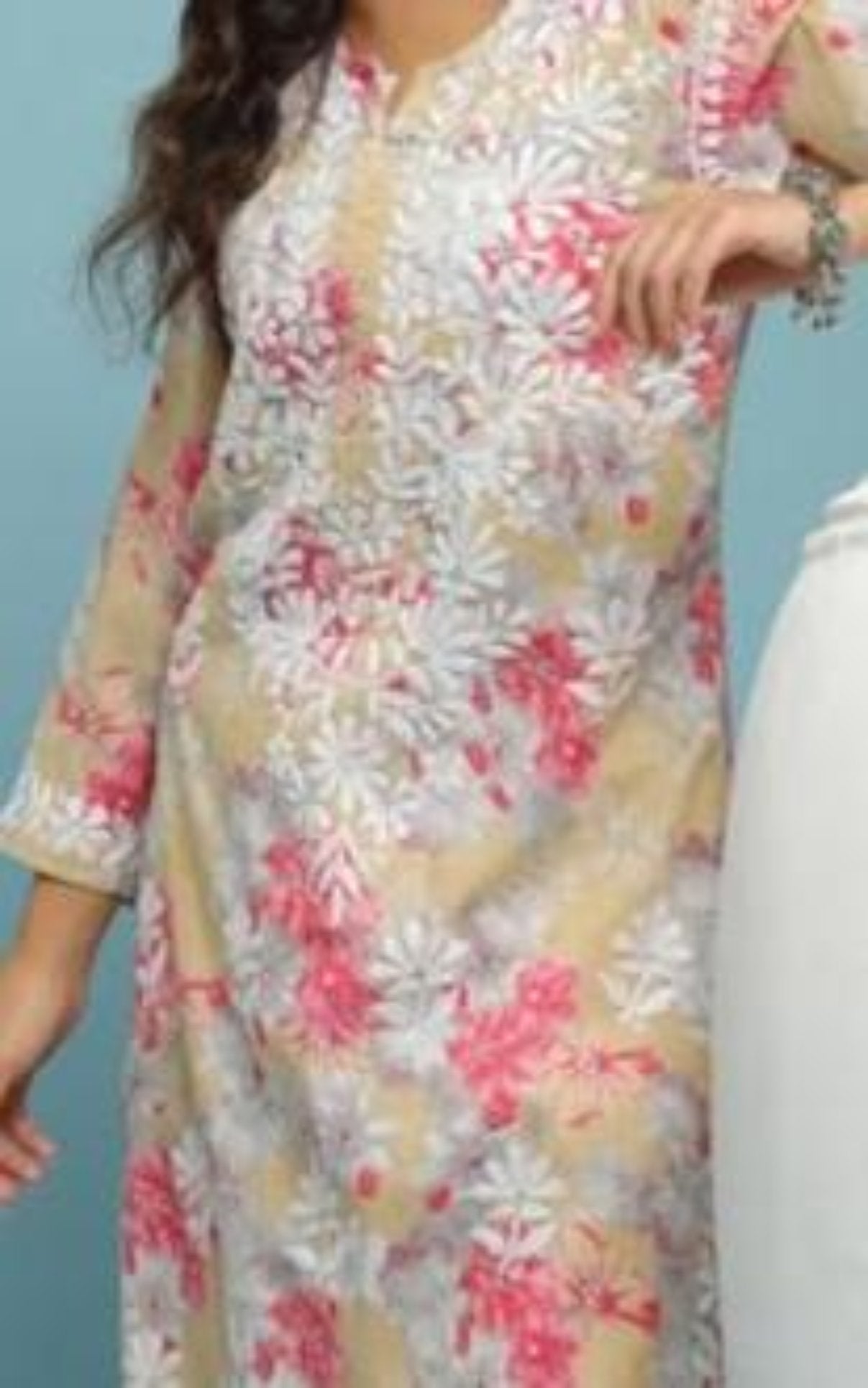 Fashion Priya Chikankari Cotton  Women's Long Kurta Hand Embroidered Straight