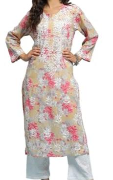 Fashion Priya Chikankari Cotton  Women's Long Kurta Hand Embroidered Straight