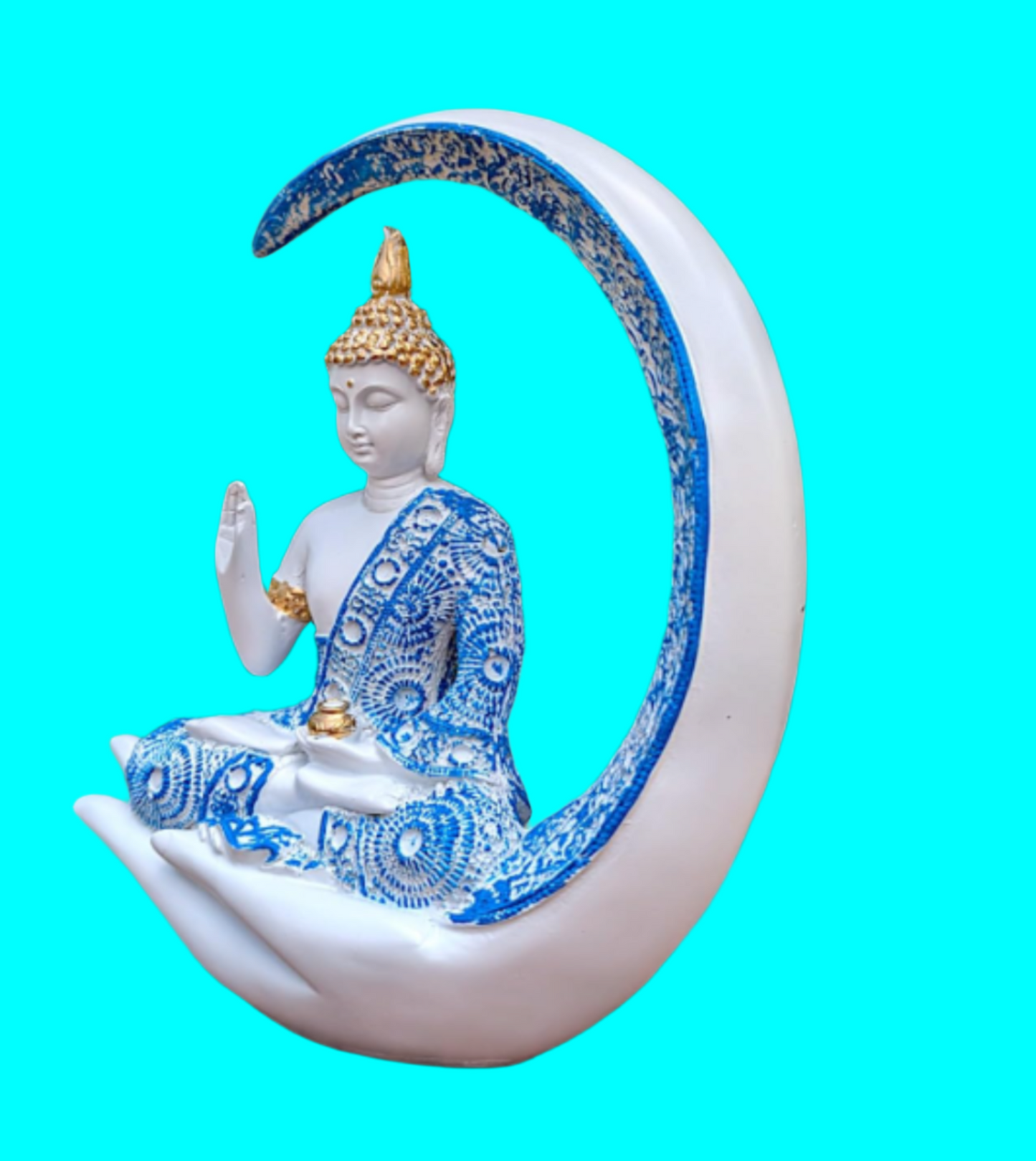 Fashion Priya Buddha Meditation Figurine - Handcrafted Spiritual Décor, White & Blue Serenity Idol for Home & Office