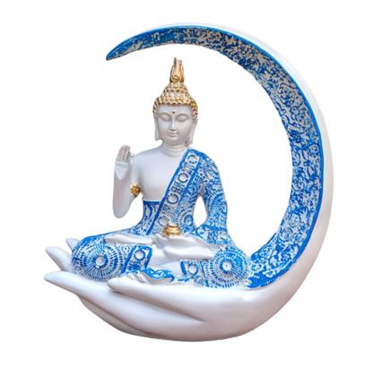 Fashion Priya Buddha Meditation Figurine - Handcrafted Spiritual Décor, White & Blue Serenity Idol for Home & Office