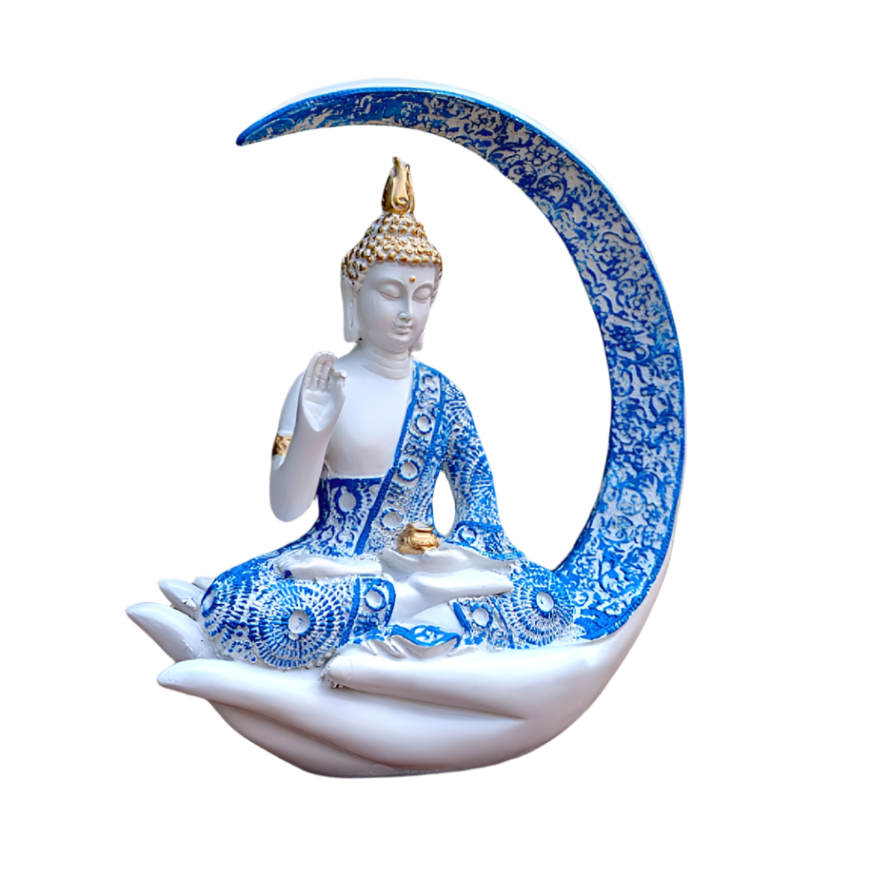 Fashion Priya Buddha Meditation Figurine - Handcrafted Spiritual Décor, White & Blue Serenity Idol for Home & Office