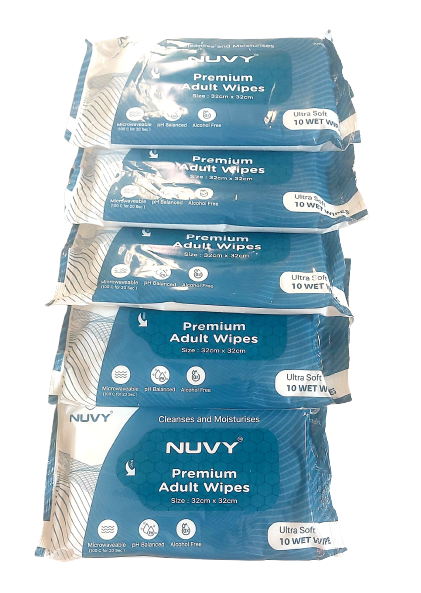 NUVY  Hygiene Bed Bath 32 cm *32 cm  Big Wet Wipes For Adults, Patients & Baby Wet Wipes & Refreshing Sponge Bath (10 Pulls/Pack) (Pack of 5 Means 50 WIPES)