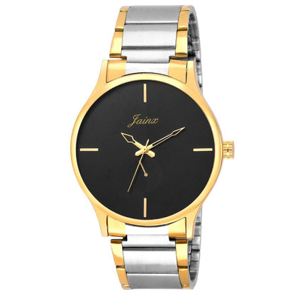 Men's DUAL-Tone Stainless Steel Watch - Gold & Silver Chain, BLACK  Dial WITH A Combo of 1 Stainless Steel (Double wall Coffee Mug 380 ML)  Lid Included .