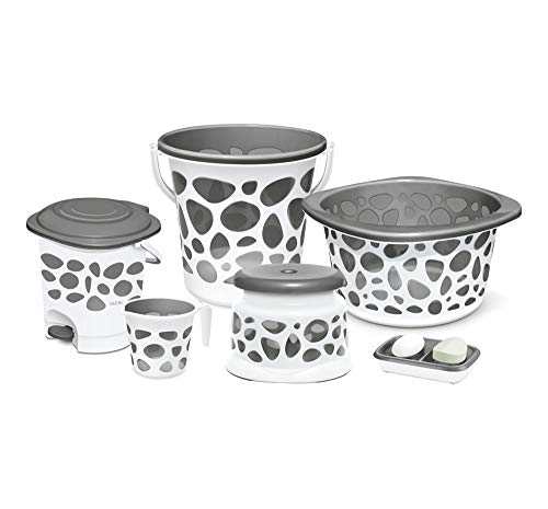 Duplex Spa 6 Round Plastic Printed Bathroom Set, Set of 6, Grey