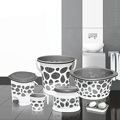 Duplex Spa 6 Round Plastic Printed Bathroom Set, Set of 6, Grey