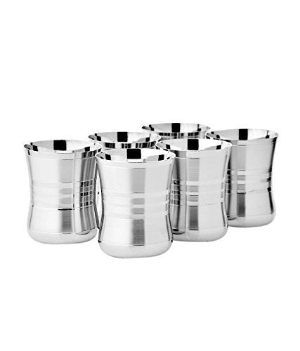 FP Sops Small Stainless Steel Drinking Glasses Mirror Finish for Tea/Coffee Serving (Silver) -Set of 6