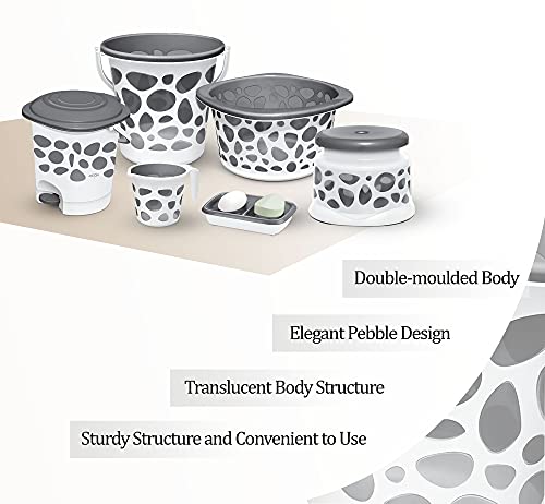 Duplex Spa 6 Round Plastic Printed Bathroom Set, Set of 6, Grey