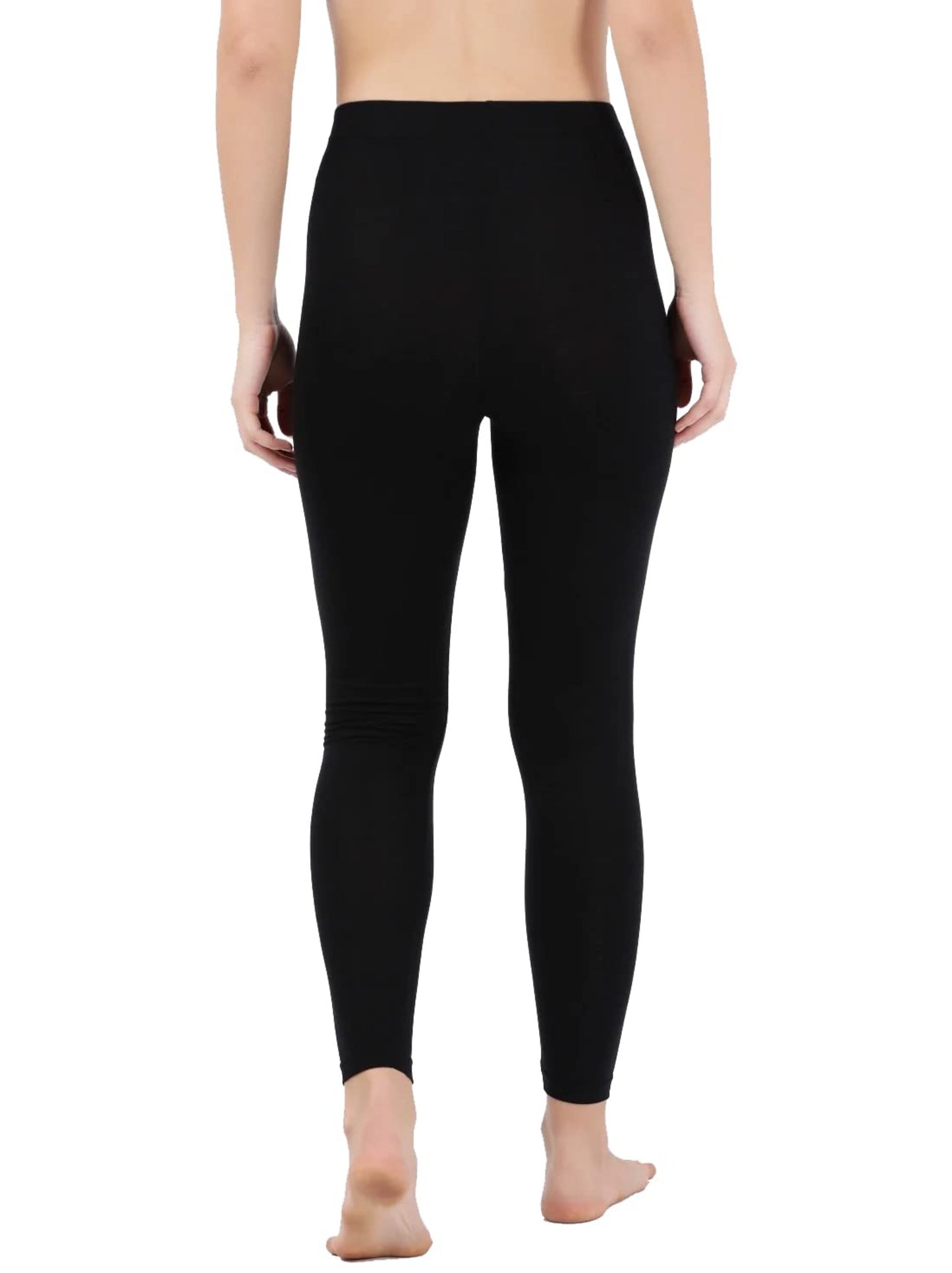 Women's Slim Fit Cotton Blend Leggings With Concealed Elastic Band (AW87_Black_S_Off White_S)