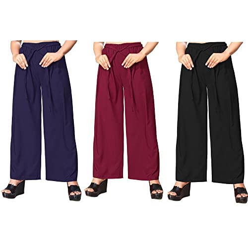 Multicolored Crepe Casual Palazzo for Women Combo Pack of 3 (Size 30 to 52 Waist)