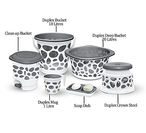 Duplex Spa 6 Round Plastic Printed Bathroom Set, Set of 6, Grey