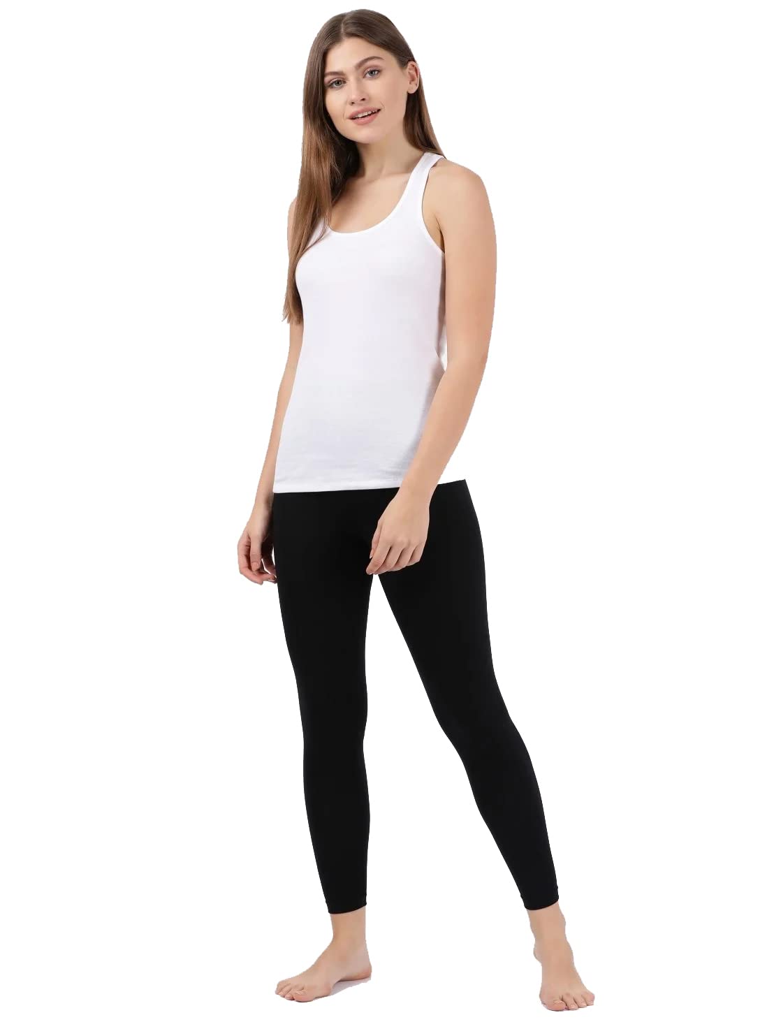 Women's Slim Fit Cotton Blend Leggings With Concealed Elastic Band (AW87_Black_S_Off White_S)