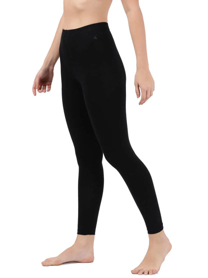 Women's Slim Fit Cotton Blend Leggings With Concealed Elastic Band (AW87_Black_S_Off White_S)