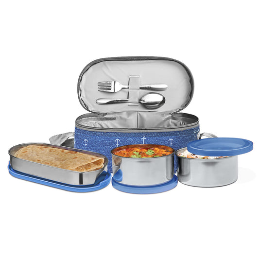 Corporate Lunch Stainless Steel Containers Set of 3, Blue