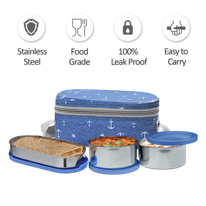 Corporate Lunch Stainless Steel Containers Set of 3, Blue